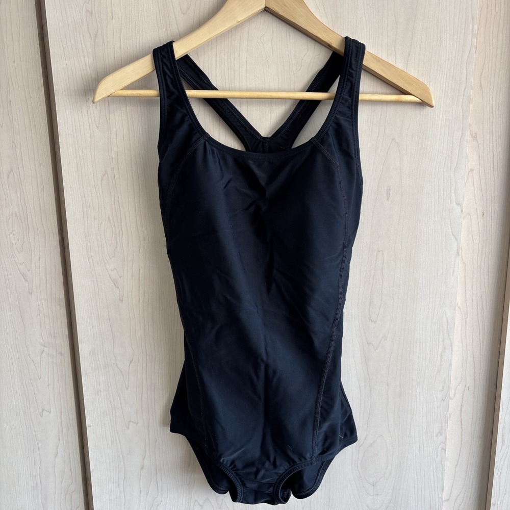 Women's SPEEDO 1 Piece Swimsuit‎ Black Racer Back Size 4 GUC Padded Chest